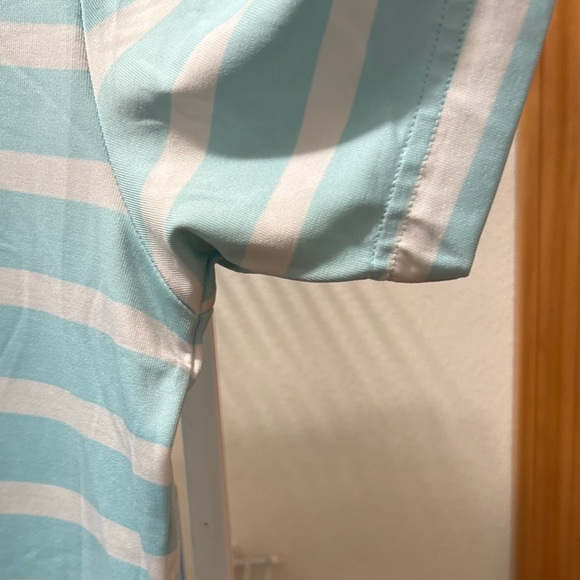 Under Armour Men's Aqua and White Striped Polo - grey logo - Picture 3 of 8